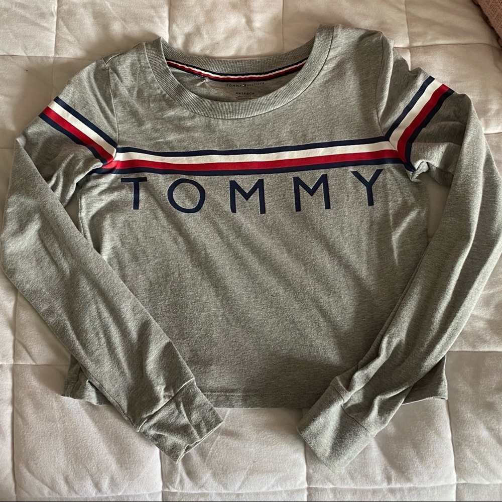 Grey Tommy Hilfiger Long Sleeve Crop Top